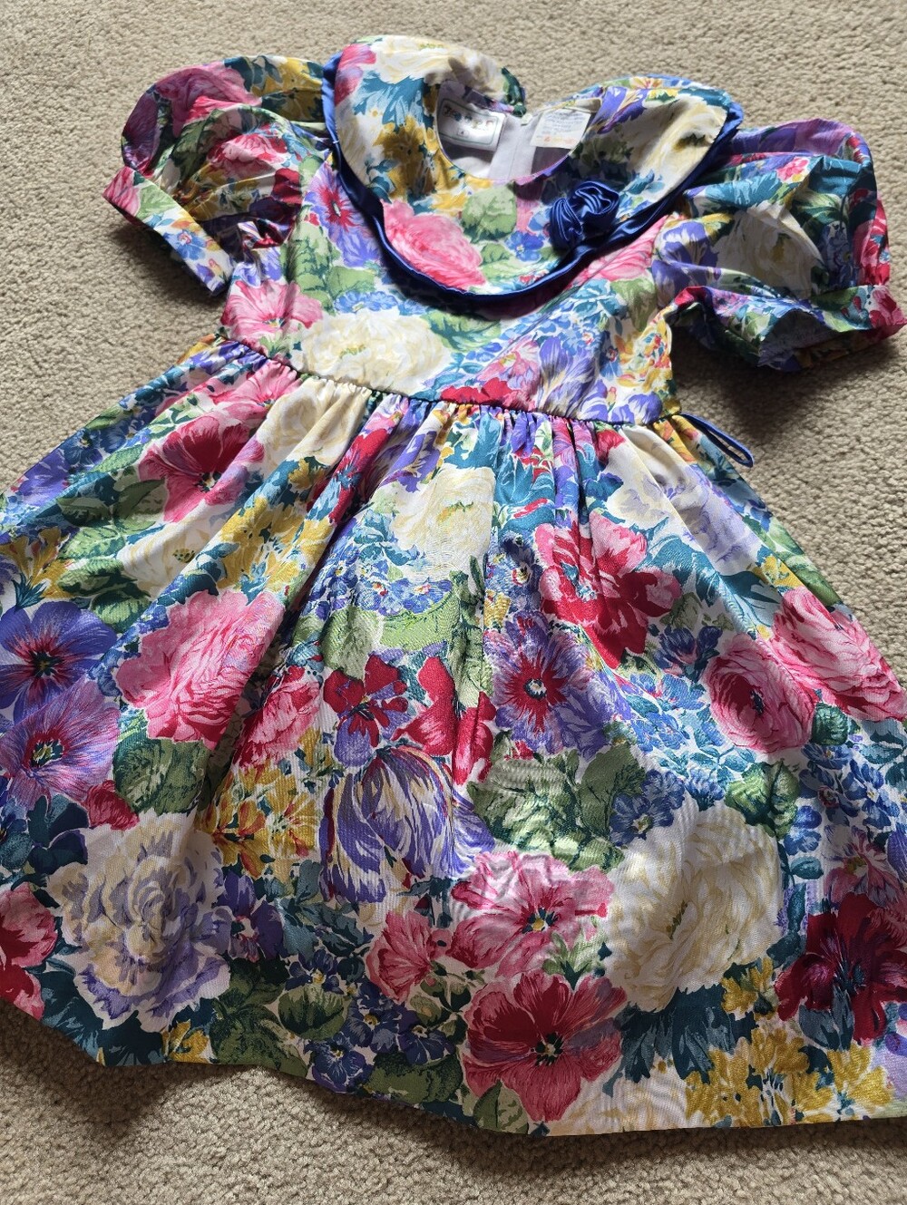 Vintage 90s Girls Floral Party Dress Size 4/5 Puff Sleeve Full Skirt